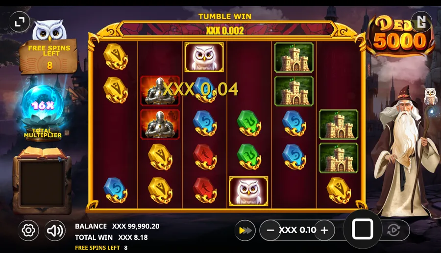 Dede 5000 free-spins round in play with the total multiplier built up to 16X